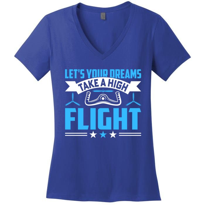 Dreams Take A High Flight Pilots Airplane Aviation Graphic Great Gift Women's V-Neck T-Shirt