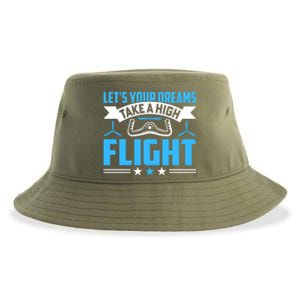 Dreams Take A High Flight Pilots Airplane Aviation Graphic Great Gift Sustainable Bucket Hat