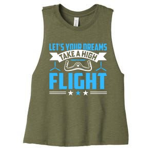 Dreams Take A High Flight Pilots Airplane Aviation Graphic Great Gift Women's Racerback Cropped Tank