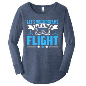 Dreams Take A High Flight Pilots Airplane Aviation Graphic Great Gift Women's Perfect Tri Tunic Long Sleeve Shirt