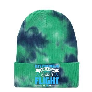 Dreams Take A High Flight Pilots Airplane Aviation Graphic Great Gift Tie Dye 12in Knit Beanie