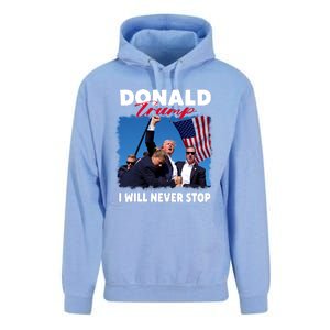 Donald Trump Assassination I Will Never Stop Unisex Surf Hoodie