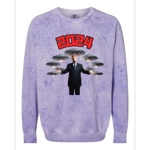 Donald Trump Aliens UFO UAP Funny 2024 Election USA American Colorblast Crewneck Sweatshirt