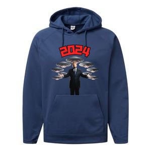 Donald Trump Aliens UFO UAP Funny 2024 Election USA American Performance Fleece Hoodie