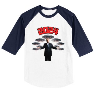 Donald Trump Aliens UFO UAP Funny 2024 Election USA American Baseball Sleeve Shirt