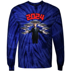 Donald Trump Aliens UFO UAP Funny 2024 Election USA American Tie-Dye Long Sleeve Shirt