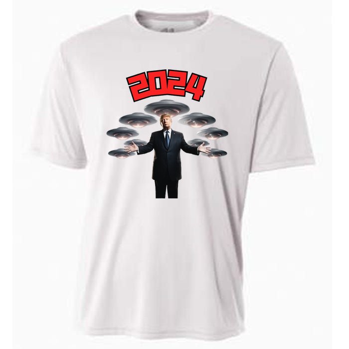 Donald Trump Aliens UFO UAP Funny 2024 Election USA American Cooling Performance Crew T-Shirt