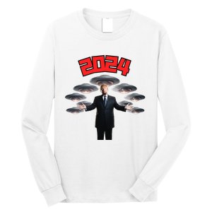 Donald Trump Aliens UFO UAP Funny 2024 Election USA American Long Sleeve Shirt