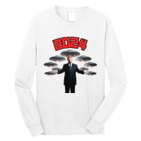 Donald Trump Aliens UFO UAP Funny 2024 Election USA American Long Sleeve Shirt