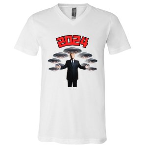 Donald Trump Aliens UFO UAP Funny 2024 Election USA American V-Neck T-Shirt