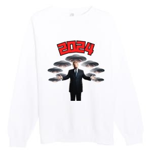 Donald Trump Aliens UFO UAP Funny 2024 Election USA American Premium Crewneck Sweatshirt