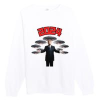 Donald Trump Aliens UFO UAP Funny 2024 Election USA American Premium Crewneck Sweatshirt