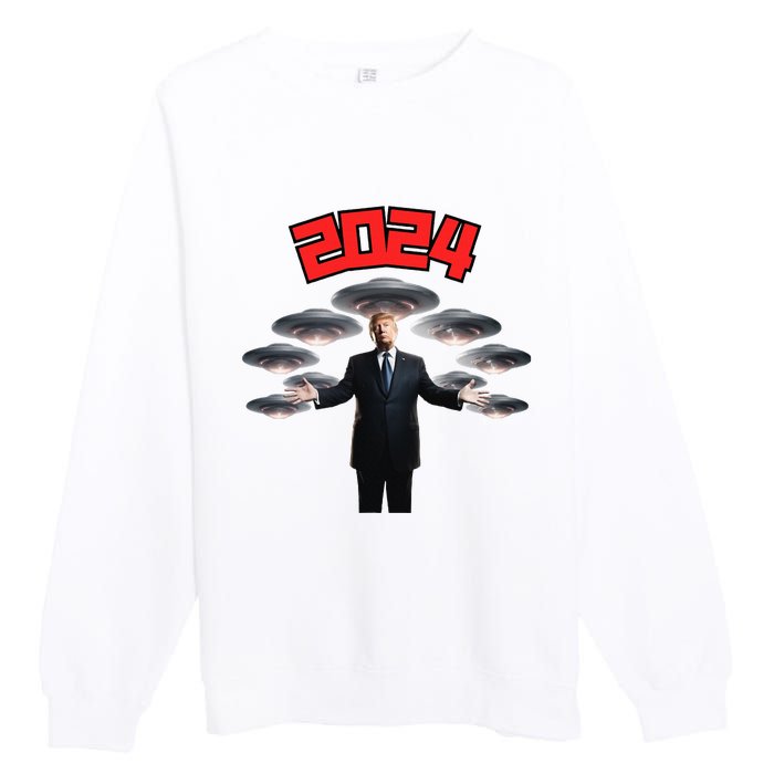 Donald Trump Aliens UFO UAP Funny 2024 Election USA American Premium Crewneck Sweatshirt