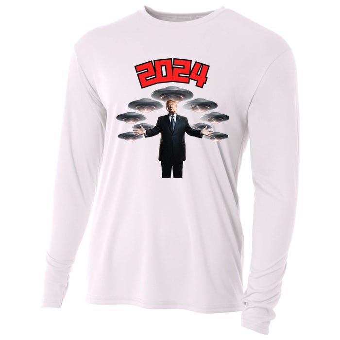 Donald Trump Aliens UFO UAP Funny 2024 Election USA American Cooling Performance Long Sleeve Crew