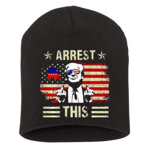 Donald Trump Arrest This Fingers 2024 America Usa Flag Funny Short Acrylic Beanie