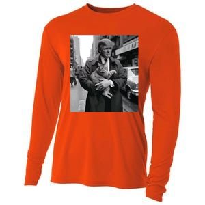 Donald Trump And Cat In Nyc Cooling Performance Long Sleeve Crew