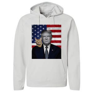 Donald Trump And Cat Political Usa Flag Election 2024 Performance Fleece Hoodie