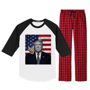 Donald Trump And Cat Political Usa Flag Election 2024 Raglan Sleeve Pajama Set