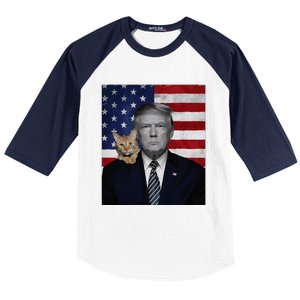 Donald Trump And Cat Political Usa Flag Election 2024 Baseball Sleeve Shirt