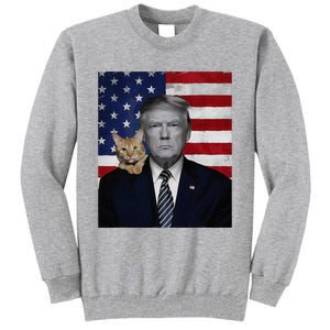 Donald Trump And Cat Political Usa Flag Election 2024 Tall Sweatshirt