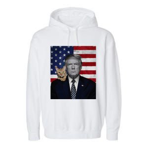 Donald Trump And Cat Political Usa Flag Election 2024 Garment-Dyed Fleece Hoodie