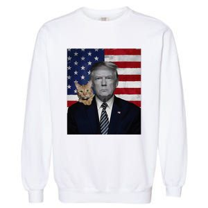 Donald Trump And Cat Political Usa Flag Election 2024 Garment-Dyed Sweatshirt