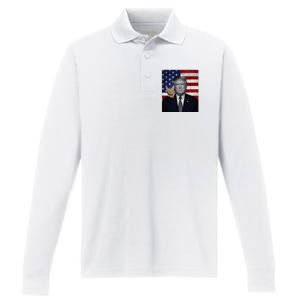 Donald Trump And Cat Political Usa Flag Election 2024 Performance Long Sleeve Polo