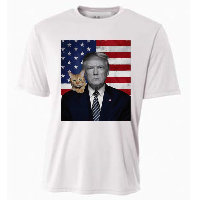 Donald Trump And Cat Political Usa Flag Election 2024 Cooling Performance Crew T-Shirt