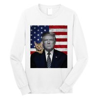 Donald Trump And Cat Political Usa Flag Election 2024 Long Sleeve Shirt