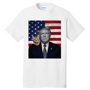 Donald Trump And Cat Political Usa Flag Election 2024 Tall T-Shirt