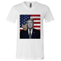 Donald Trump And Cat Political Usa Flag Election 2024 V-Neck T-Shirt