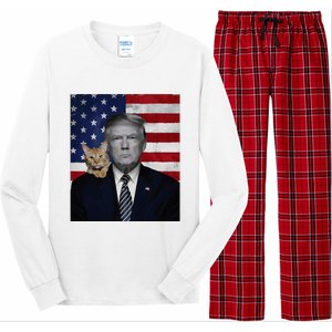 Donald Trump And Cat Political Usa Flag Election 2024 Long Sleeve Pajama Set