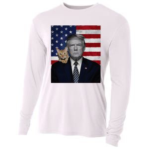 Donald Trump And Cat Political Usa Flag Election 2024 Cooling Performance Long Sleeve Crew