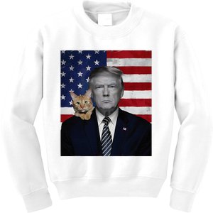 Donald Trump And Cat Political Usa Flag Election 2024 Kids Sweatshirt