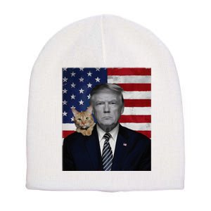 Donald Trump And Cat Political Usa Flag Election 2024 Short Acrylic Beanie