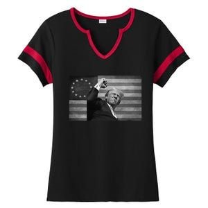 Donald Trump Assassination Attempt Us Flag Ladies Halftime Notch Neck Tee