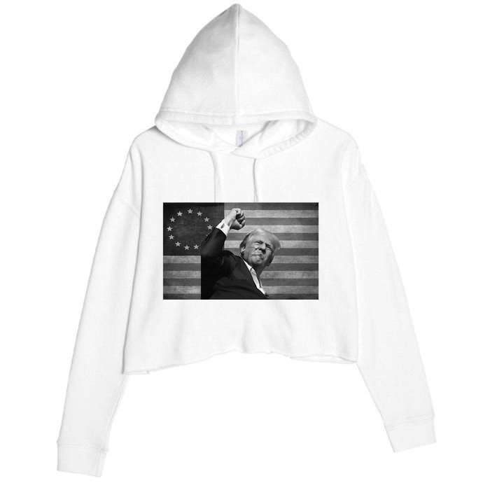 Donald Trump Assassination Attempt Us Flag Crop Fleece Hoodie