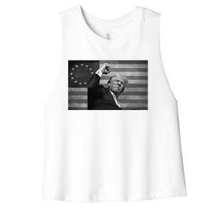 Donald Trump Assassination Attempt Us Flag Women's Racerback Cropped Tank