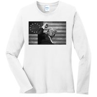 Donald Trump Assassination Attempt Us Flag Ladies Long Sleeve Shirt