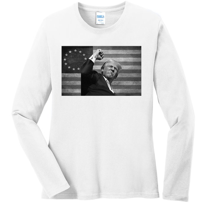 Donald Trump Assassination Attempt Us Flag Ladies Long Sleeve Shirt