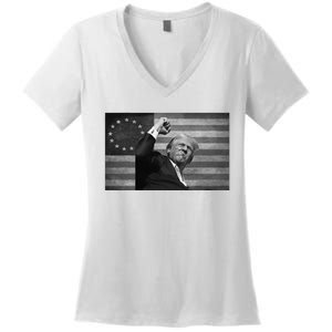 Donald Trump Assassination Attempt Us Flag Women's V-Neck T-Shirt