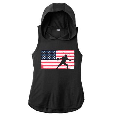 Discus Thrower American Flag Track And Field Throwing Discus Ladies PosiCharge Tri-Blend Wicking Draft Hoodie Tank