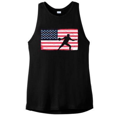 Discus Thrower American Flag Track And Field Throwing Discus Ladies PosiCharge Tri-Blend Wicking Tank