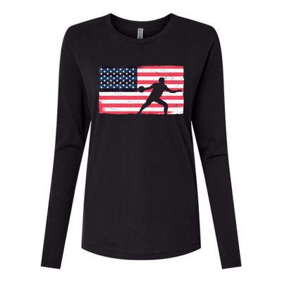 Discus Thrower American Flag Track And Field Throwing Discus Womens Cotton Relaxed Long Sleeve T-Shirt