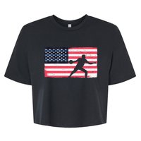 Discus Thrower American Flag Track And Field Throwing Discus Bella+Canvas Jersey Crop Tee