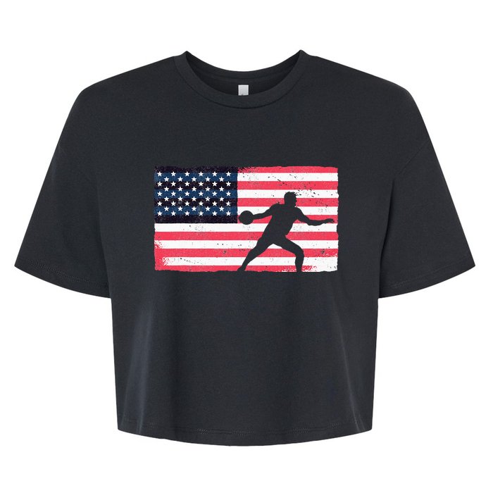 Discus Thrower American Flag Track And Field Throwing Discus Bella+Canvas Jersey Crop Tee