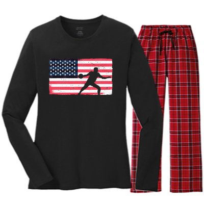 Discus Thrower American Flag Track And Field Throwing Discus Women's Long Sleeve Flannel Pajama Set 