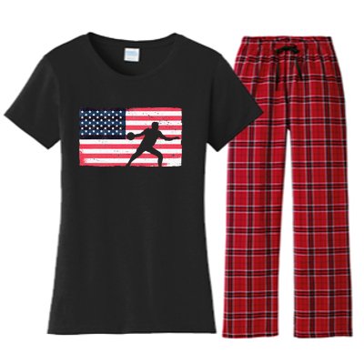 Discus Thrower American Flag Track And Field Throwing Discus Women's Flannel Pajama Set