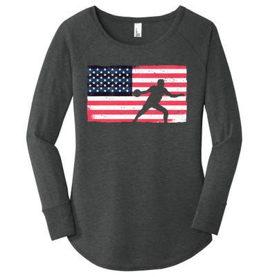 Discus Thrower American Flag Track And Field Throwing Discus Women's Perfect Tri Tunic Long Sleeve Shirt