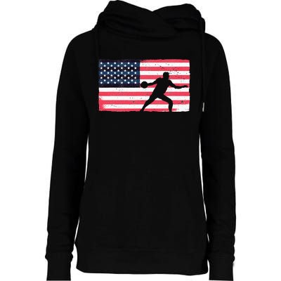 Discus Thrower American Flag Track And Field Throwing Discus Womens Funnel Neck Pullover Hood